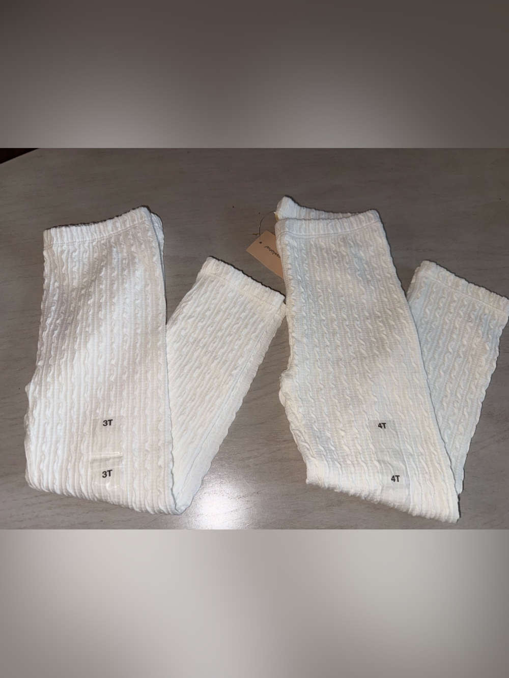 Kids- White Textured Knit Leggings